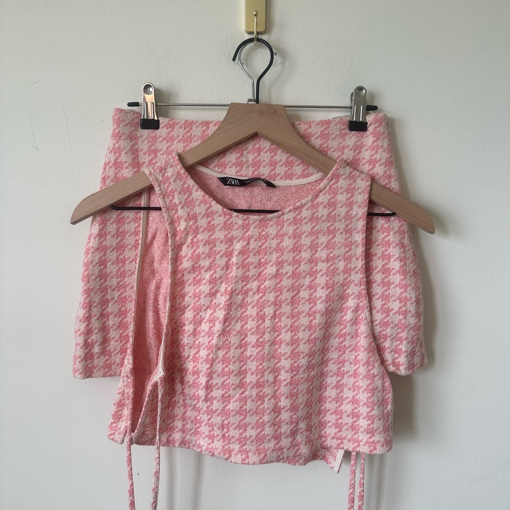 Zara pink houndstooth skirt set small - Picture 3 of 5
